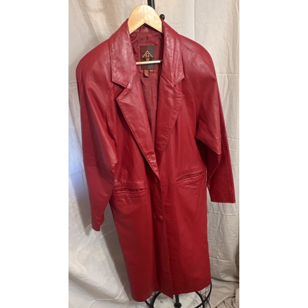 Vintage G-III Global Identity Full Length Red Leather Trench Coat Women's Medium